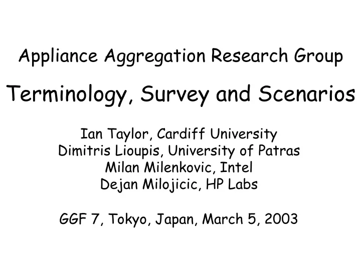 appliance aggregation research group terminology survey and scenarios