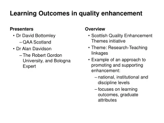 Learning Outcomes in quality enhancement