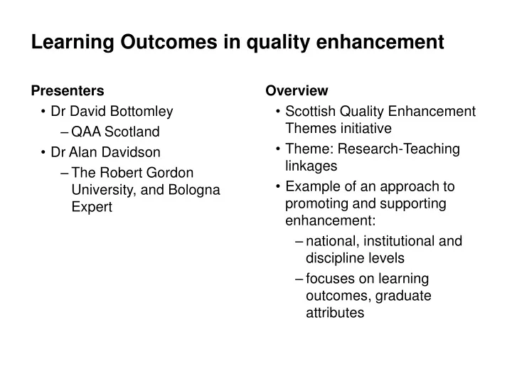 learning outcomes in quality enhancement