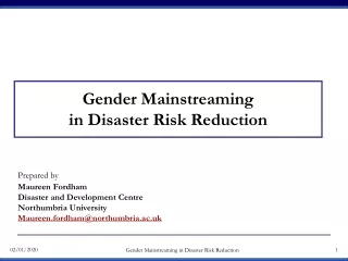 Gender Mainstreaming  in Disaster Risk Reduction