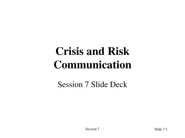 crisis and risk communication