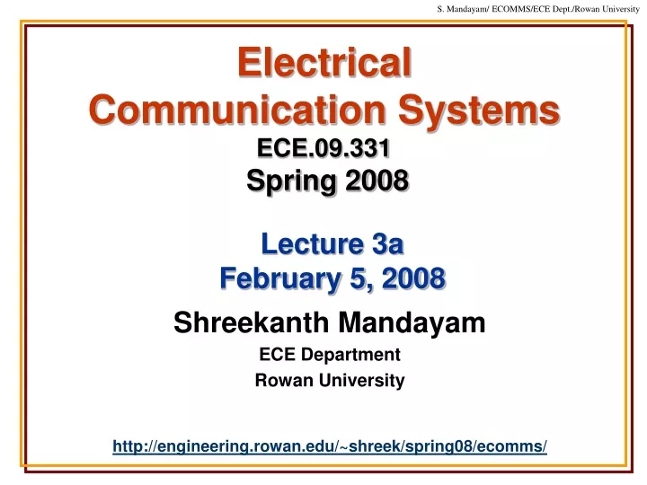 electrical communication systems ece 09 331 spring 2008