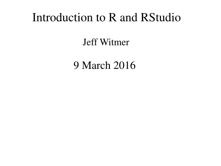 introduction to r and rstudio