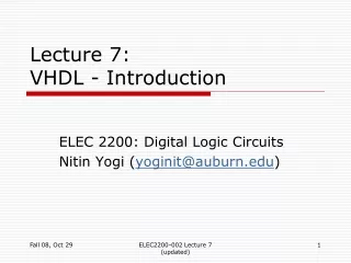 Lecture 7:  VHDL - Introduction