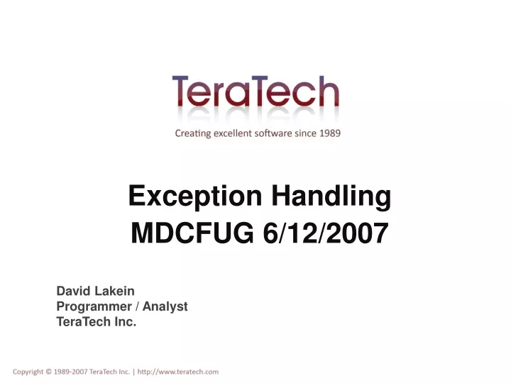 exception handling mdcfug 6 12 2007