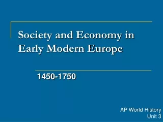 Society and Economy in Early Modern Europe