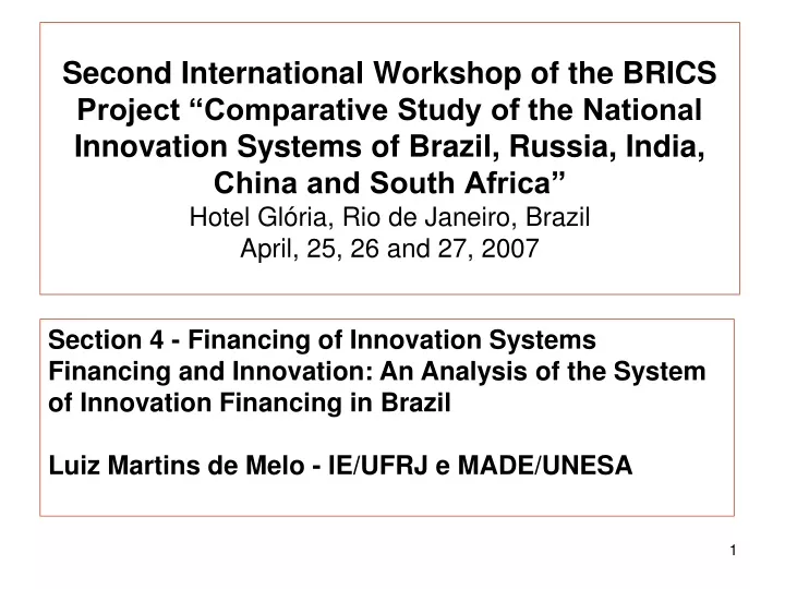 second international workshop of the brics