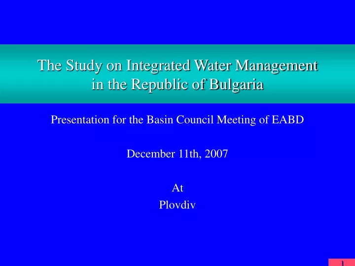 the study on integrated water management in the republic of bulgaria