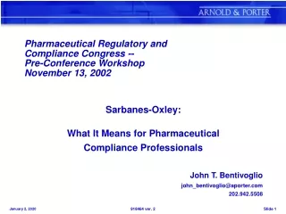 Pharmaceutical Regulatory and  Compliance Congress -- Pre-Conference Workshop November 13, 2002