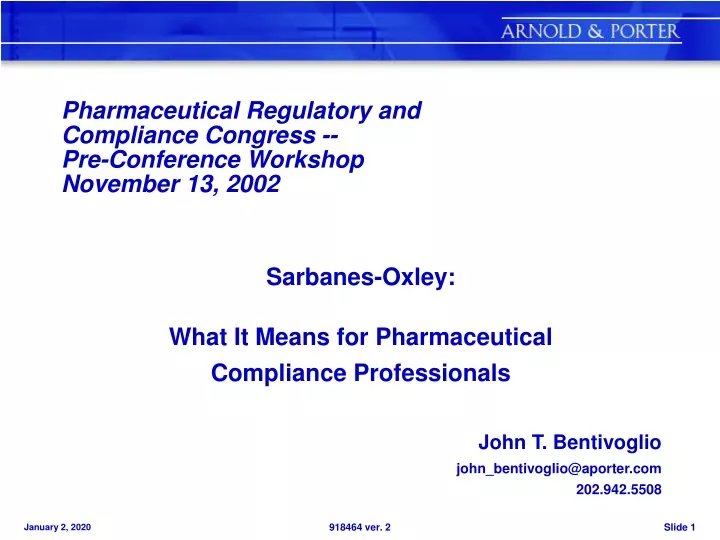 pharmaceutical regulatory and compliance congress pre conference workshop november 13 2002