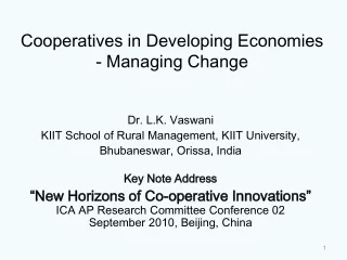 Cooperatives in Developing Economies  - Managing Change