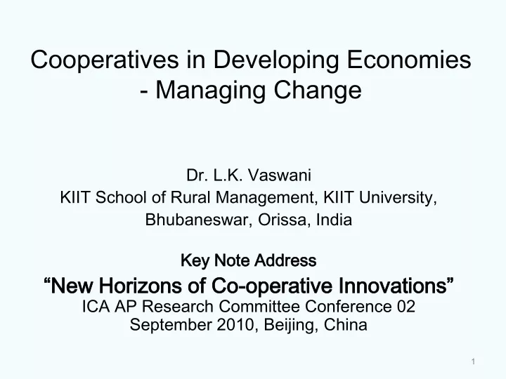 cooperatives in developing economies managing change