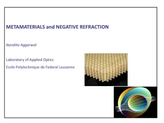 METAMATERIALS and NEGATIVE REFRACTION Nandita Aggarwal Laboratory of Applied Optics
