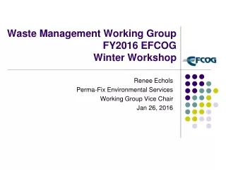 Waste Management Working Group  FY2016 EFCOG  Winter Workshop