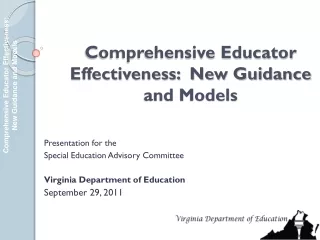 Comprehensive Educator Effectiveness:  New Guidance and Models