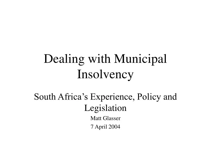dealing with municipal insolvency