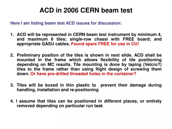 acd in 2006 cern beam test