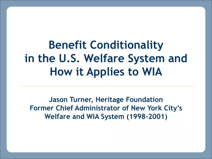 benefit conditionality in the u s welfare system