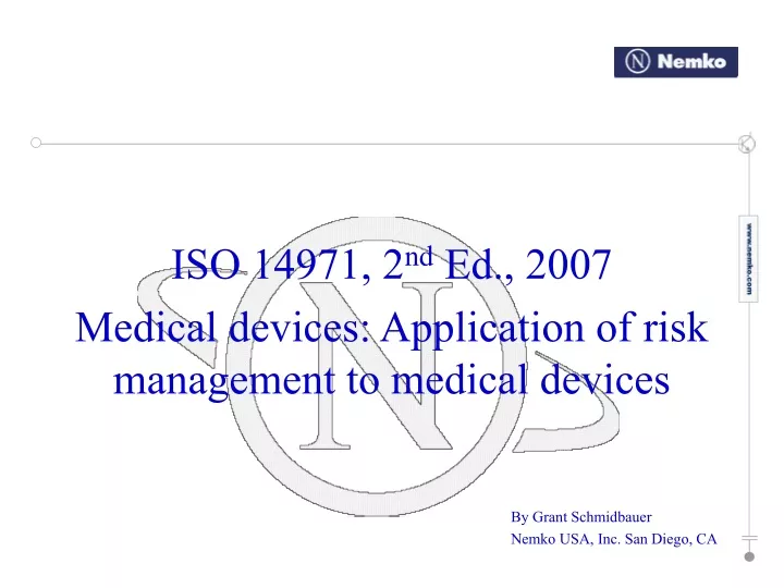 iso 14971 2 nd ed 2007 medical devices application of risk management to medical devices