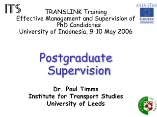TRANSLINK Training Effective Management and Supervision of PhD Candidates