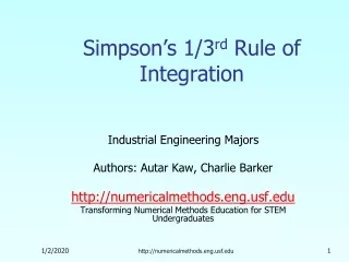 Simpson’s 1/3 rd  Rule of Integration