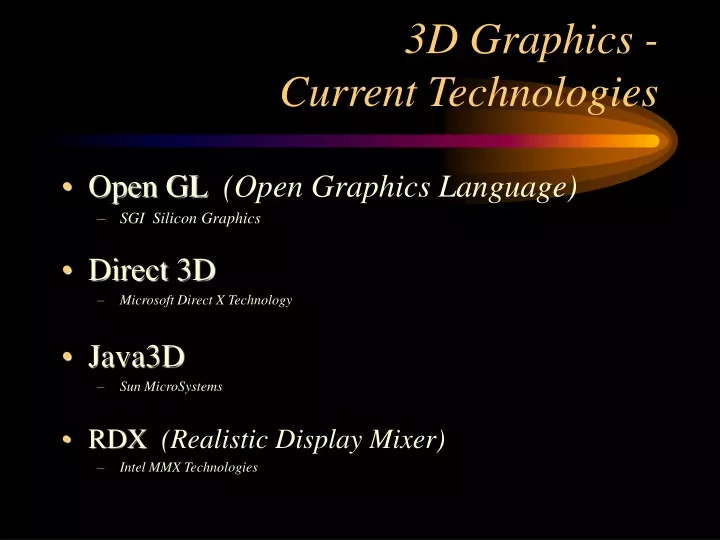 3d graphics current technologies