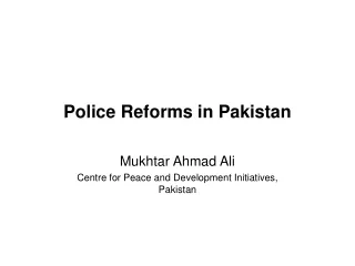 Police Reforms in Pakistan