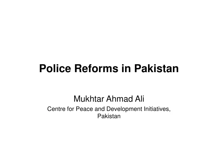 police reforms in pakistan
