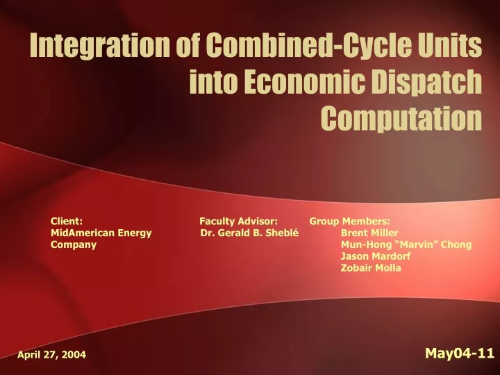 integration of combined cycle units into economic dispatch computation