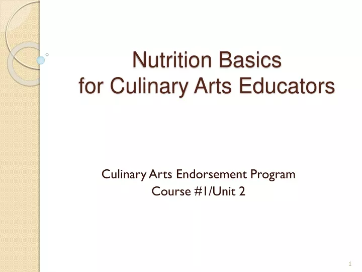 nutrition basics for culinary arts educators