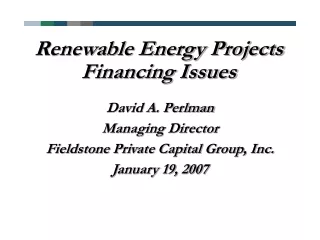 Renewable Energy Projects Financing Issues