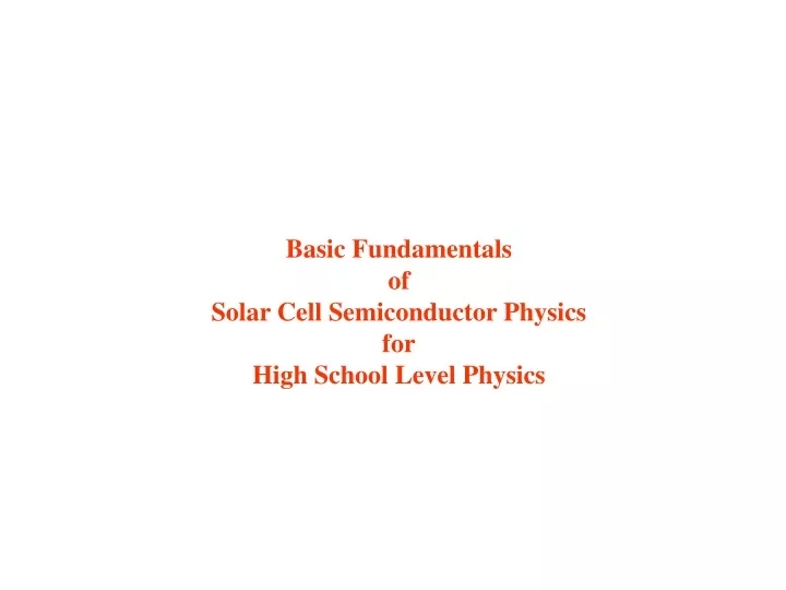 basic fundamentals of solar cell semiconductor