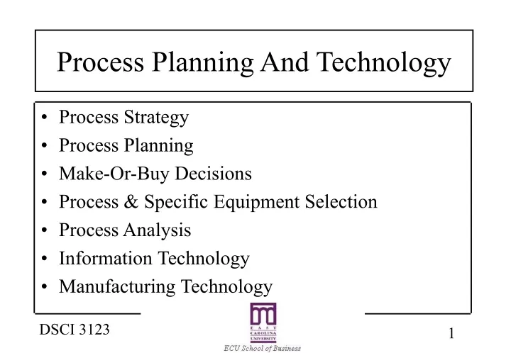 process planning and technology