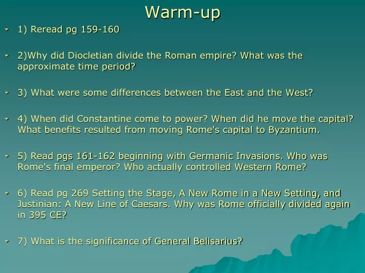warm up 1 reread pg 159 160 2 why did diocletian