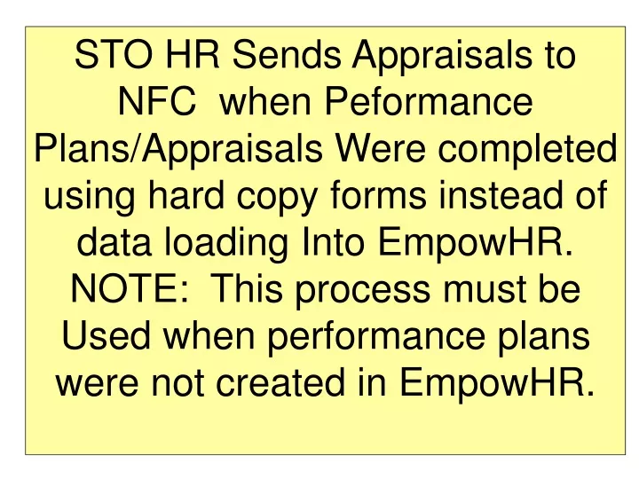 sto hr sends appraisals to nfc when peformance