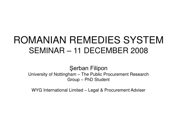 romanian remedies system seminar 11 december 2008