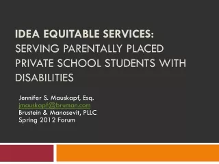 IDEA Equitable Services: ServiNG Parentally Placed Private School Students with Disabilities