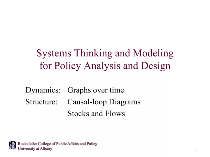 systems thinking and modeling for policy analysis and design