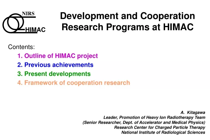 development and cooperation research programs at himac