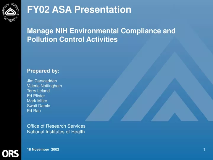 fy02 asa presentation manage nih environmental compliance and pollution control activities