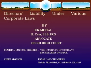 Directors’ Liability Under Various Corporate Laws