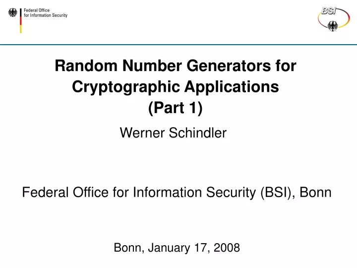 random number generators for cryptographic applications part 1