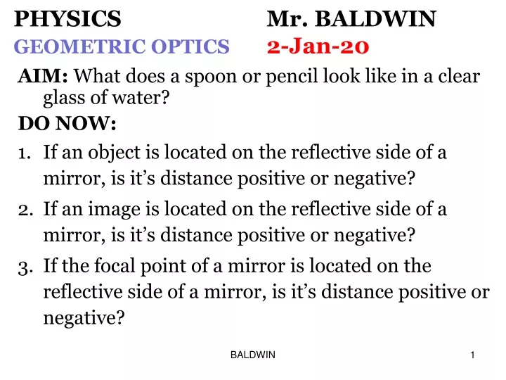 physics mr baldwin geometric optics 2 jan 20