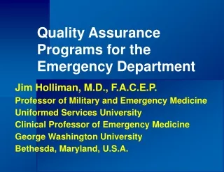 Quality Assurance Programs for the Emergency Department