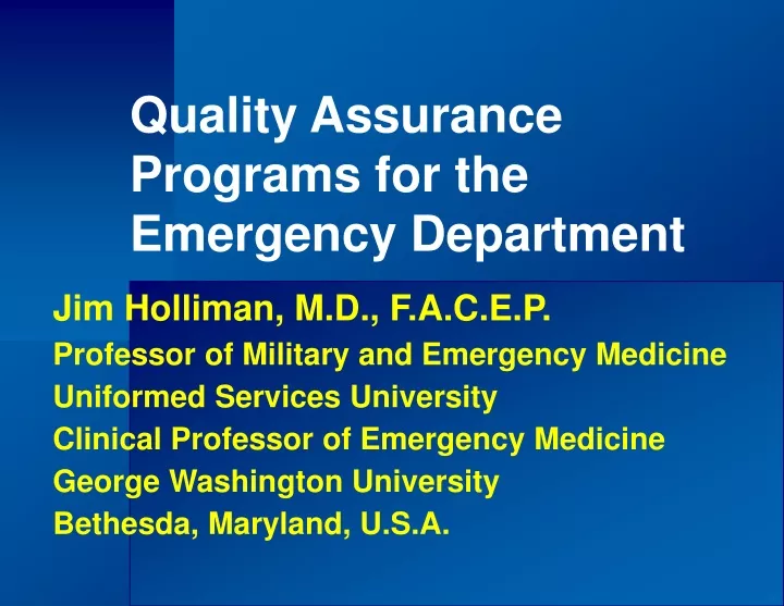 quality assurance programs for the emergency