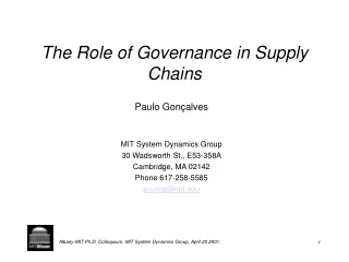 The Role of Governance in Supply Chains