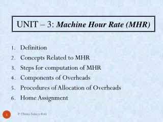Definition Concepts Related to MHR Steps for computation of MHR Components of Overheads