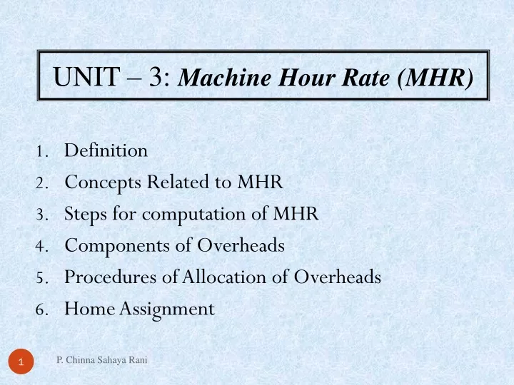 unit 3 machine hour rate mhr