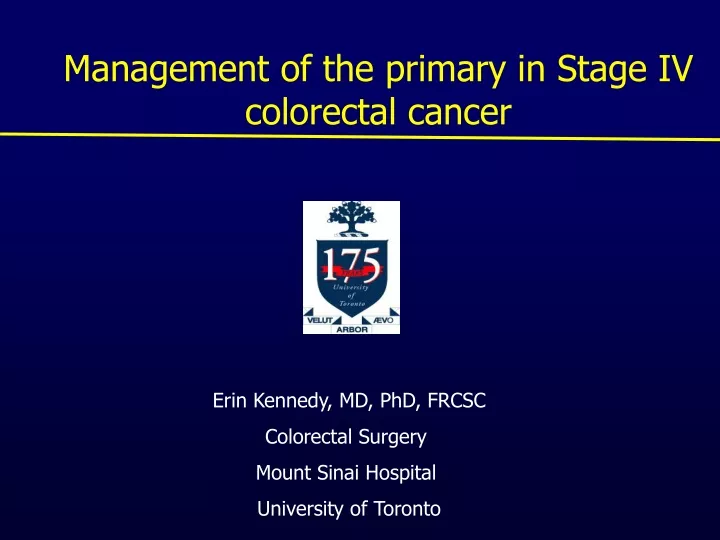 management of the primary in stage iv colorectal