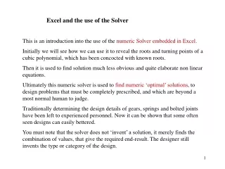 Excel and the use of the Solver